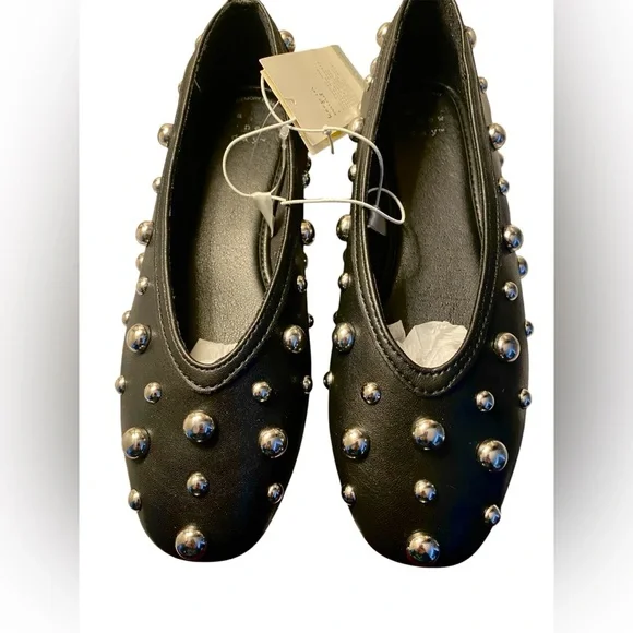 A New Day Black and Silver Studded Ballet Slip-On Sammie Flats - Picture 2 of 8